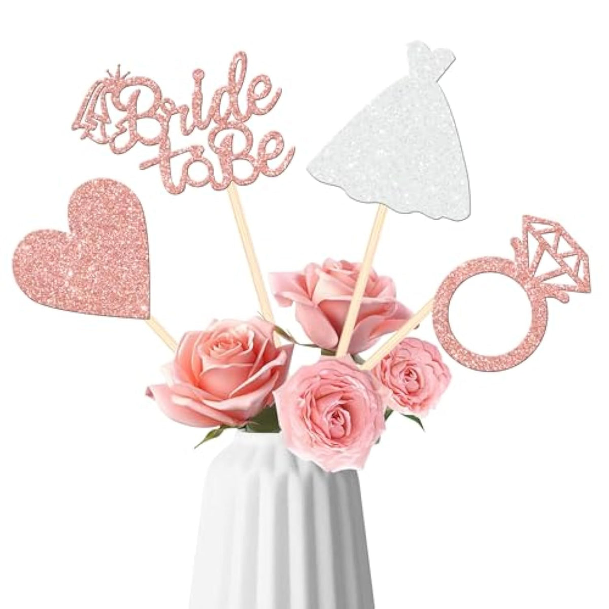 12 Pcs Bride To Be Centerpiece Sticks Double Sided Glitter Heart Ring Dress Bridal Shower Table Flower Centerpieces For Wedding Engagement Bachelorette Party Flower Decorations Supplies Rose Gold