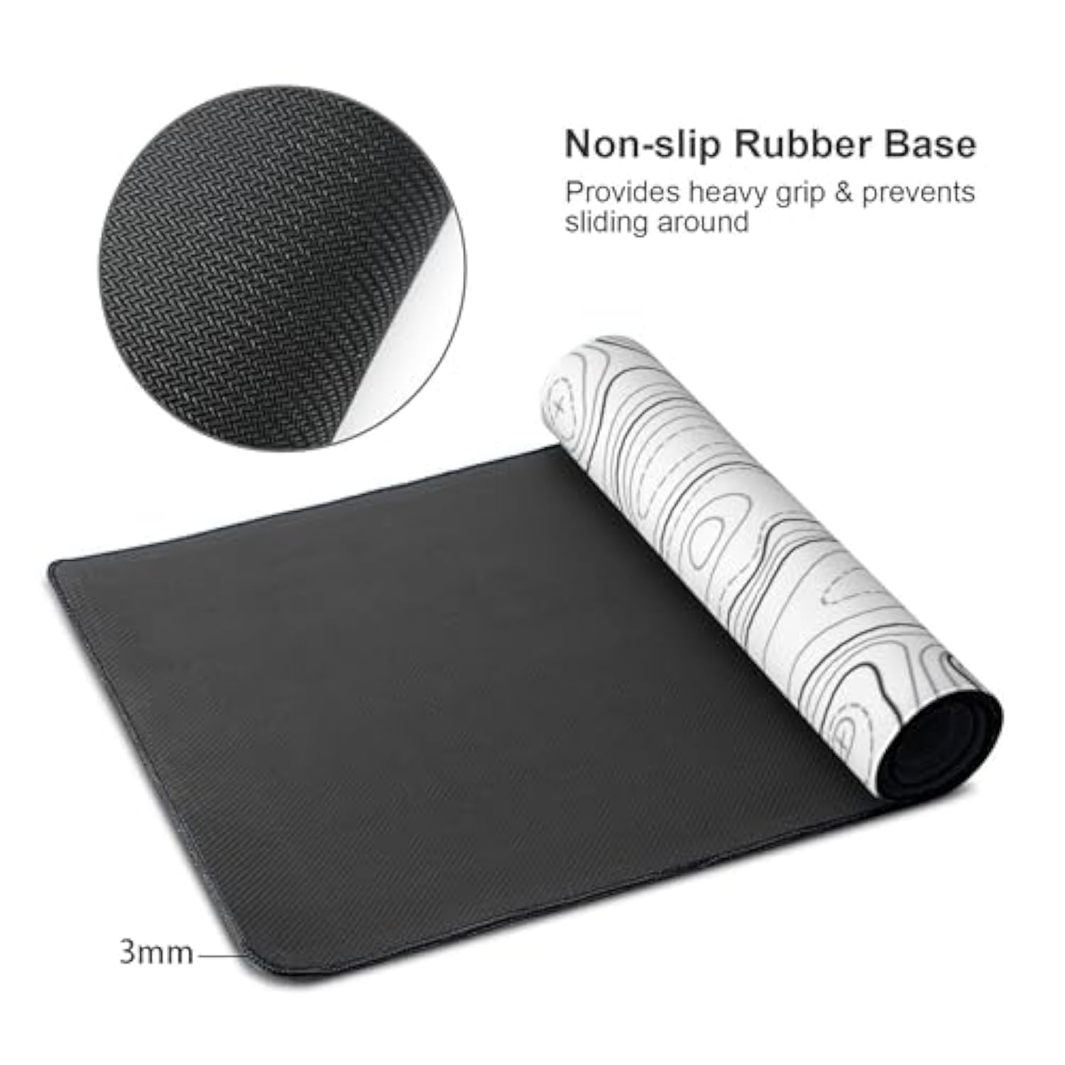 Large Gaming Mouse Pad White Topographic Contour Mouse Pad With Stitched Edges & Nonslip Rubber Base Extended Xxl Long Mousepad Big Desk Mat For Company Office Work, 35.4 X 15.7 In