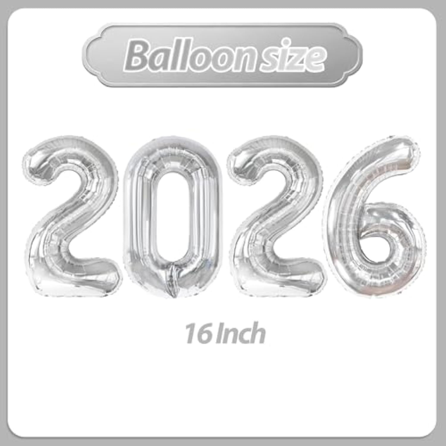 16in Silver 2026 Number Balloons Happy New Year Party Decorations