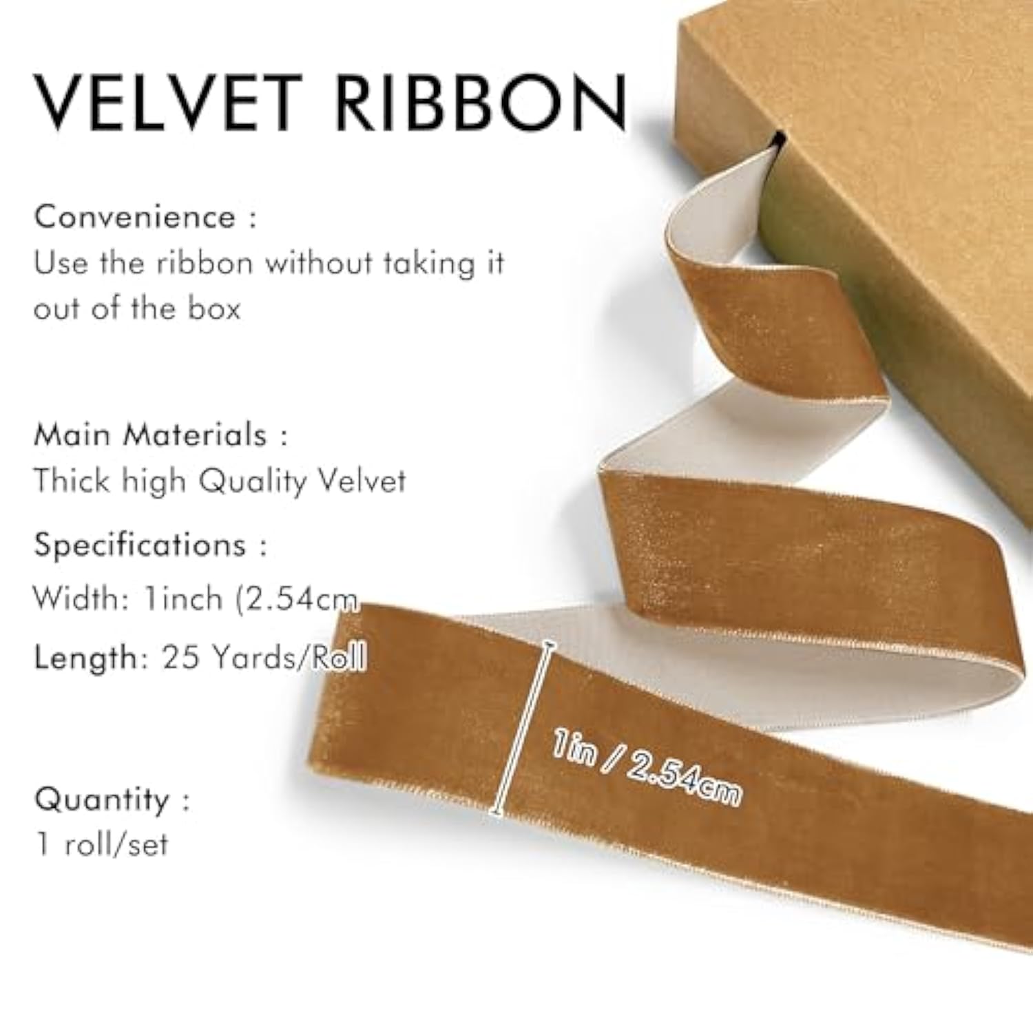 Copper Velvet Ribbon 1'' 25 Yards For Christmas Tree, Gift Wrapping, Flower Bouquet, Wreath Decorations, Bow Making