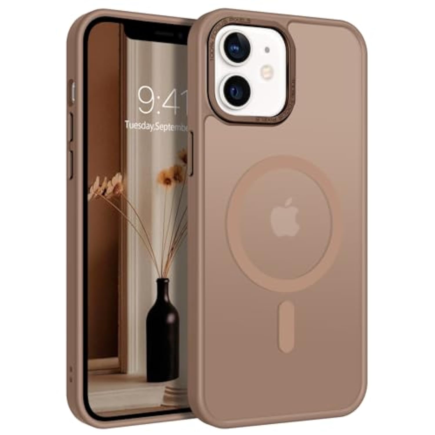 Magnetic For Iphone 12 Case, Iphone 12 Pro Case [Compatible With Magsafe] Translucent Matte Slim Thin Shockproof Women Men Girl Protective Case Cover For Iphone 12/12 Pro 6.1", Brown