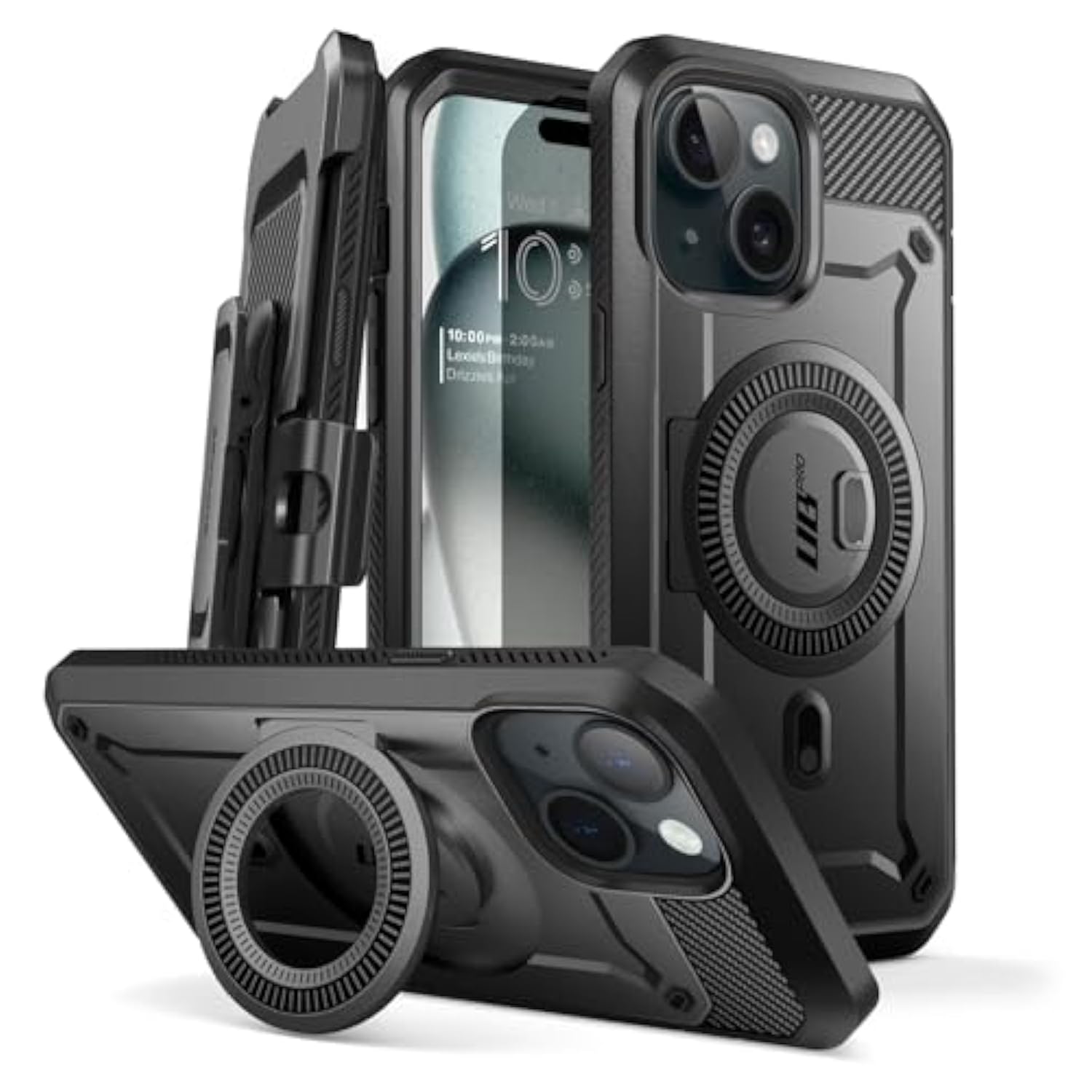 SUPCASE for iPhone 15 Case with Stand (Unicorn Beetle Pro Mag), [Built-in Screen Protector & Belt Clip] [Compatible with MagSafe] Military-Grade Magnetic Phone Case for iPhone 15/14/13, Black