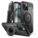 SUPCASE for iPhone 15 Case with Stand (Unicorn Beetle Pro Mag), [Built-in Screen Protector & Belt Clip] [Compatible with MagSafe] Military-Grade Magnetic Phone Case for iPhone 15/14/13, Black