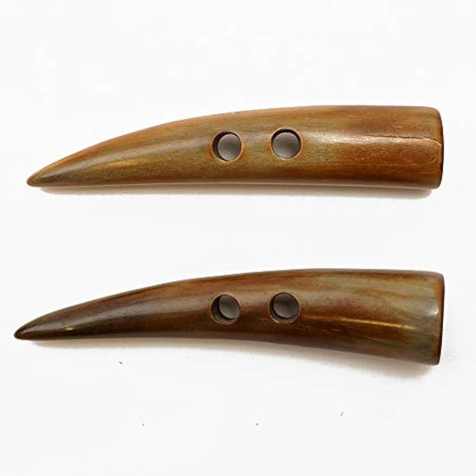 2-Pcs 93Mm (3-5/8") Natural Horn Toggle Button, May-Hb-70B555 (Burnt B