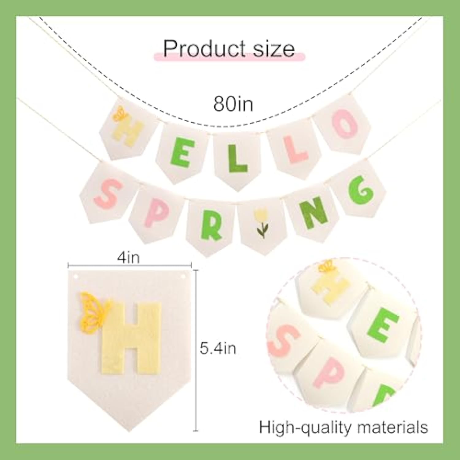 Felt Hello Spring Banner – Pastel Springtime Hanging Decoration, Farmhouse Spring Party Decor, Fabric Hellospring Bunting
