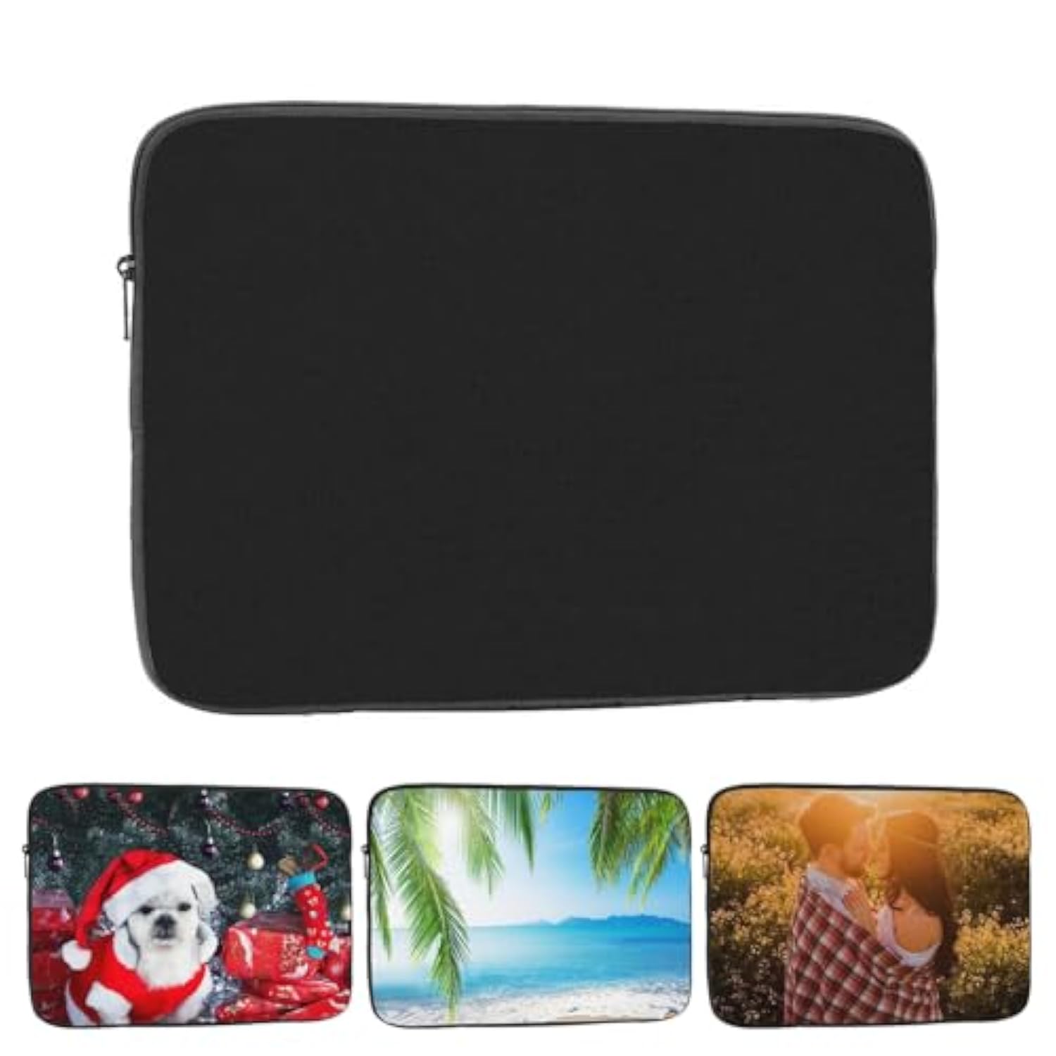 Personalized Laptop Sleeve Bag With Logo Design Your Own Text Image Business Briefcase Protective Case Carrying Cover With Zipper For Men Women, 15 Inch, Blank Black