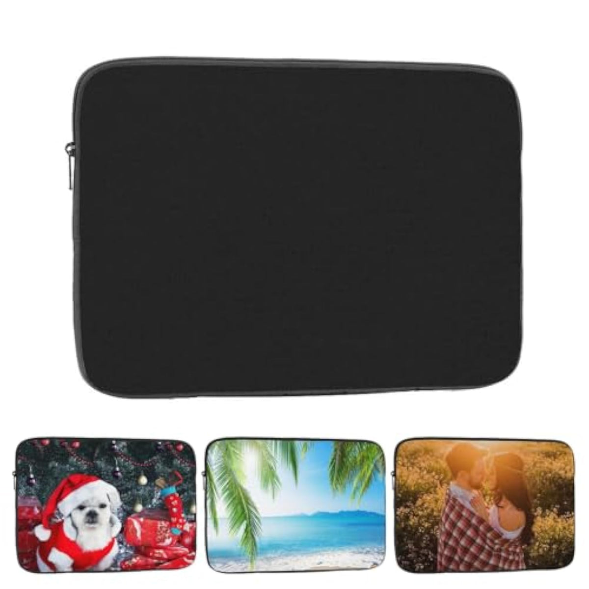 Personalized Laptop Sleeve Bag With Logo Design Your Own Text Image Business Briefcase Protective Case Carrying Cover With Zipper For Men Women, 15 Inch, Blank Black