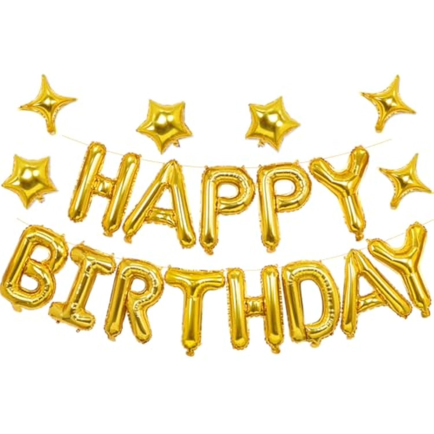24Pcs Happy Birthday Balloons, Birthday Decorations, 3D Gold Premium Foil Letter Happy Birthday Banner With 6Pcs Star Balloons For Kids Men Women Adults Birthday Party Decorations Supplies