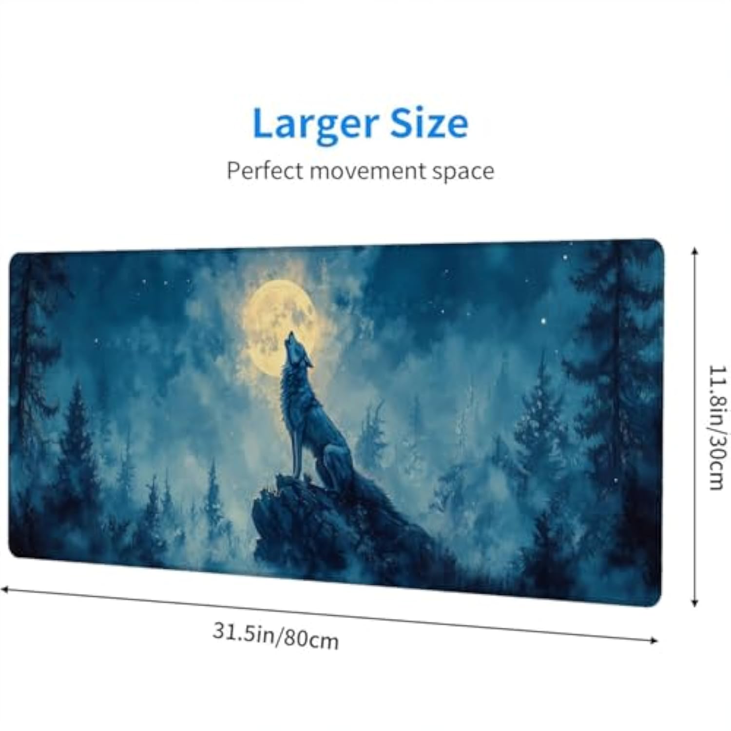 Moon Wolf Gaming Mouse Pad Desk Pad Wolf Howling Nature Wild Animal Woodland Mousepad Xl Large Gaming Mouse Pad Laptop Keyboard Mat Desk Pad Office Home Decor For Women Girl 31.5"X11.8"
