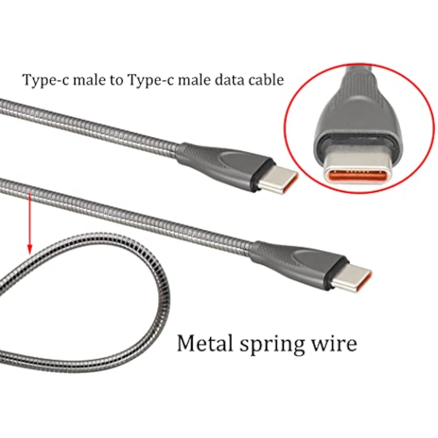Dual Type-C Male Cable Usb C To Usb C Cable Metal Braided Cable With Insulatio