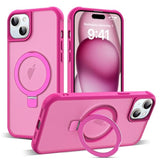 Compatible With Iphone 15 Plus Case With Invisible Magnetic O-Ring Stand Military-Grade Translucent Case For Iphone 15 Plus 6.7" [Compatible With Mag-Safe][Great Grip Feeling], Rose