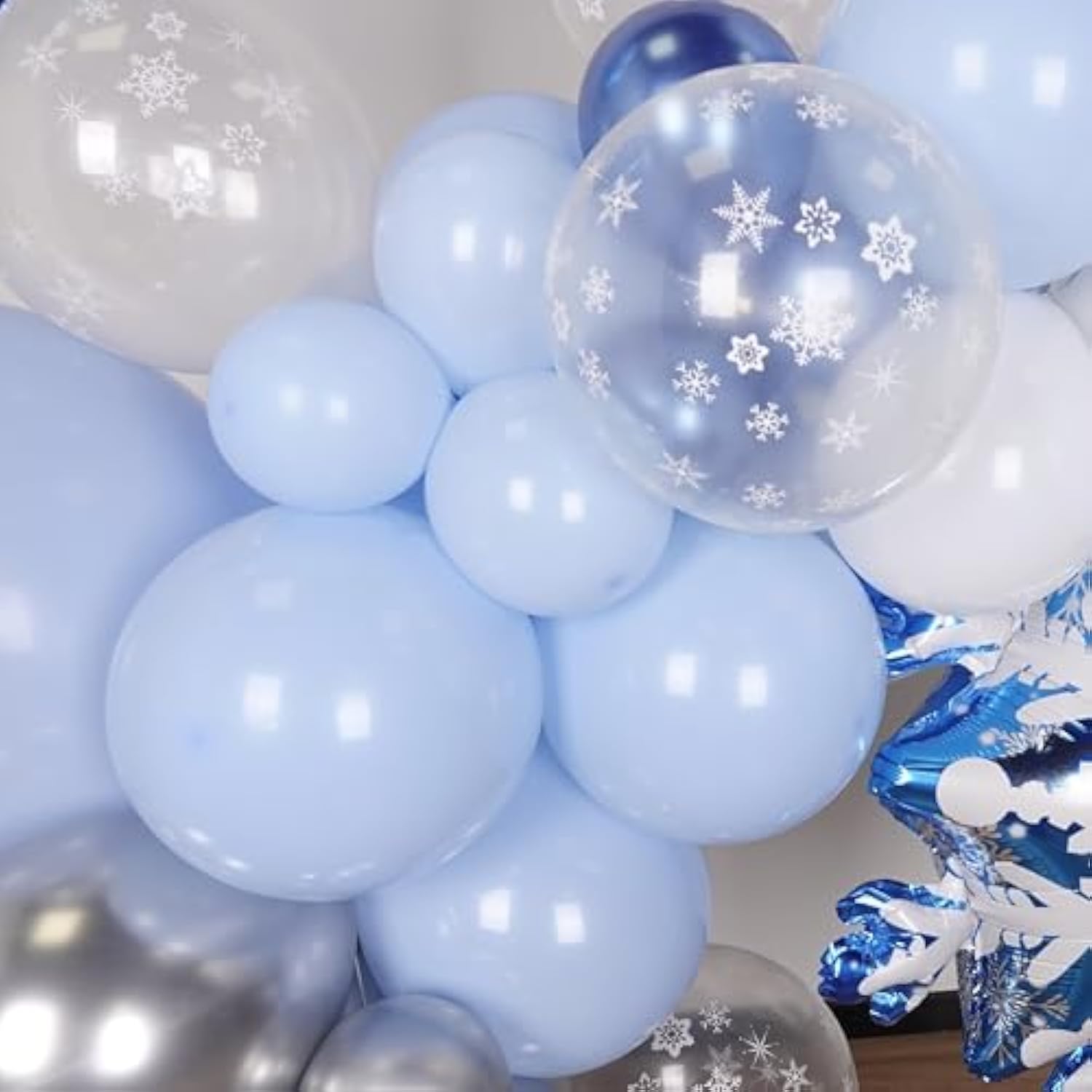 Frozen Balloons Arch Garland Kit Winter Princess Party Decorations Wonderland Blue Silver White Snowflake Balloons Winter Ice Princess Birthday Balloons For Girl Frozen Birthday Party Decorations