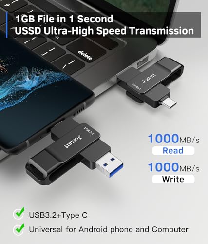256Gb External Portable Ssd Usb C Solid State Drive Up To 1000Mb/S Usb 3.2 Gen 2 Dual-Drive Type C + Usb A Solid State Thumb-Drive For Iphone 15//16/17/Android Laptops/Windows/Mac, Silver
