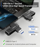 256Gb External Portable Ssd Usb C Solid State Drive Up To 1000Mb/S Usb 3.2 Gen 2 Dual-Drive Type C + Usb A Solid State Thumb-Drive For Iphone 15//16/17/Android Laptops/Windows/Mac, Silver