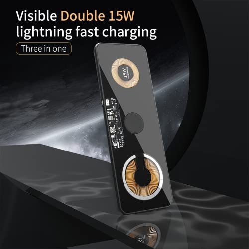 Dual 15W Magnetic Wireless Charging Pad for iPhone 12-15 Series& AirPods - Triple Station with MagSafe Alignment Fast Charging Pad for Smartphones