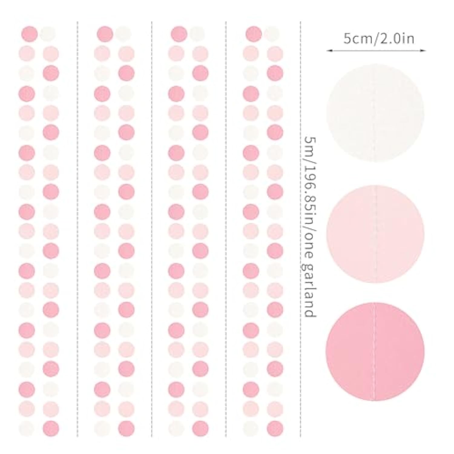 Light Pink & White Garland - 52Ft Blush Streamers for Birthday & Showers