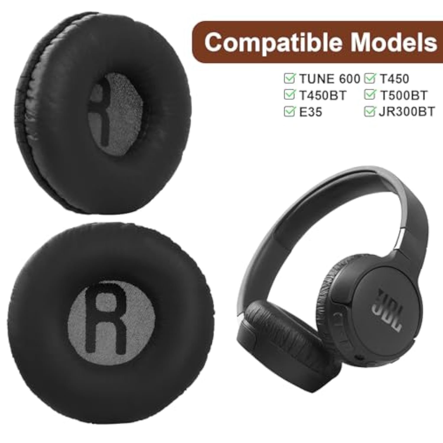 Tune 600 Ear Pads Replacement Ear Cushions Compatible With Jbl Tune 600Btnc T500Bt T510Bt Tune 500 T450Bt Jr300 Jr300Bt Headphones High-Density Memory Foam Earpads Earmuffs Ear Cups Cover - Black