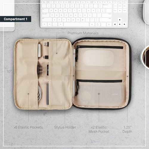 Folio Max Double Layer Tech Gear Pouch For Personal, Family, Work Travel Cable Organizer For Electronic Essentials, Chargers & Tech Accessories, With Label Identification In Black