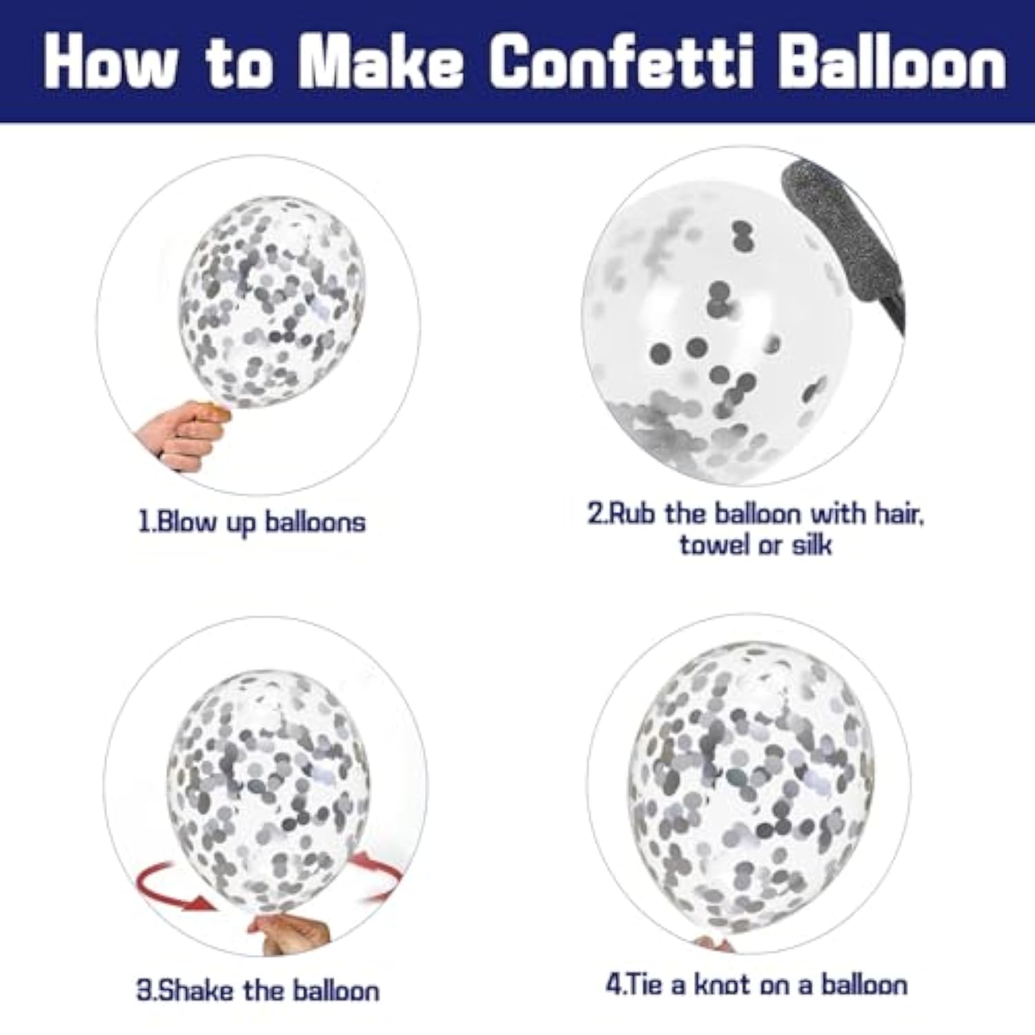 Navy Blue Silver Balloon Kit 50pcs Metallic and Confetti Balloons for Parties