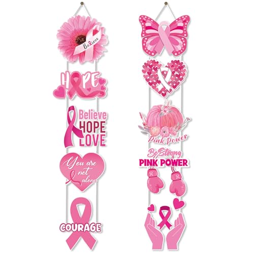 2 Sets Breast Cancer Awareness Porch Sign Welcome Banner Decor