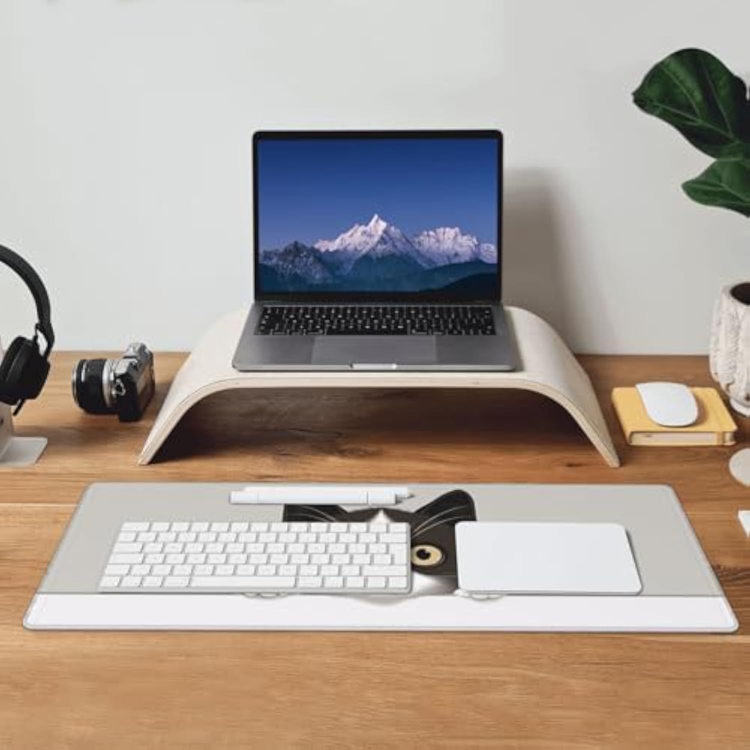 Laptop Mouse Pad Curious Cute Cat Desk Mat With Stitched Edges 31.5X 11.8 Inch Non-Slip Large Keyboard Rubber Writing Table Mat For Office Home