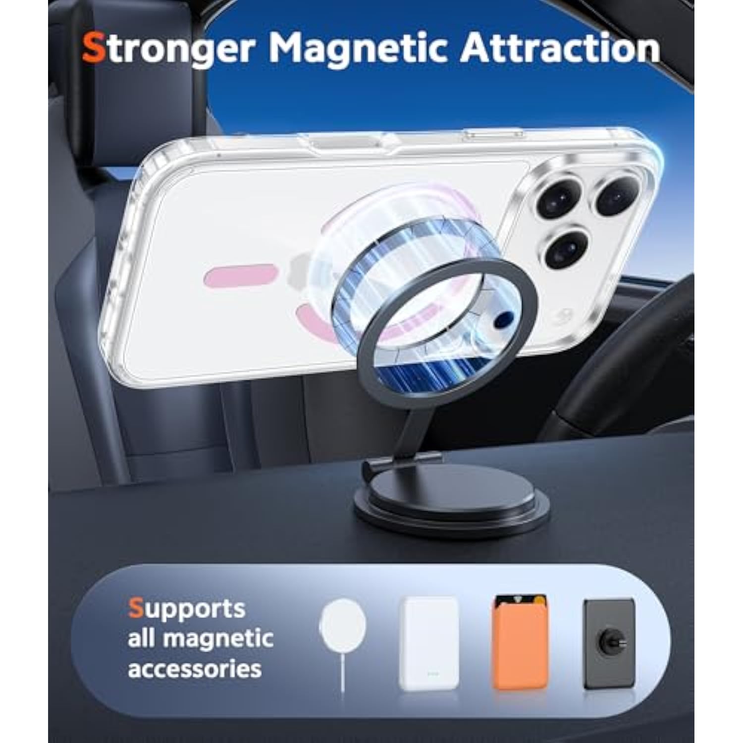 For Iphone 17 Pro Case: Clear Magnetic Transparent Phone Cases With Screen Protector Slim Anti Yellowing Military Grade Drop Protection Rugged Shockproof Protective Cell Phone Cover (Pink)