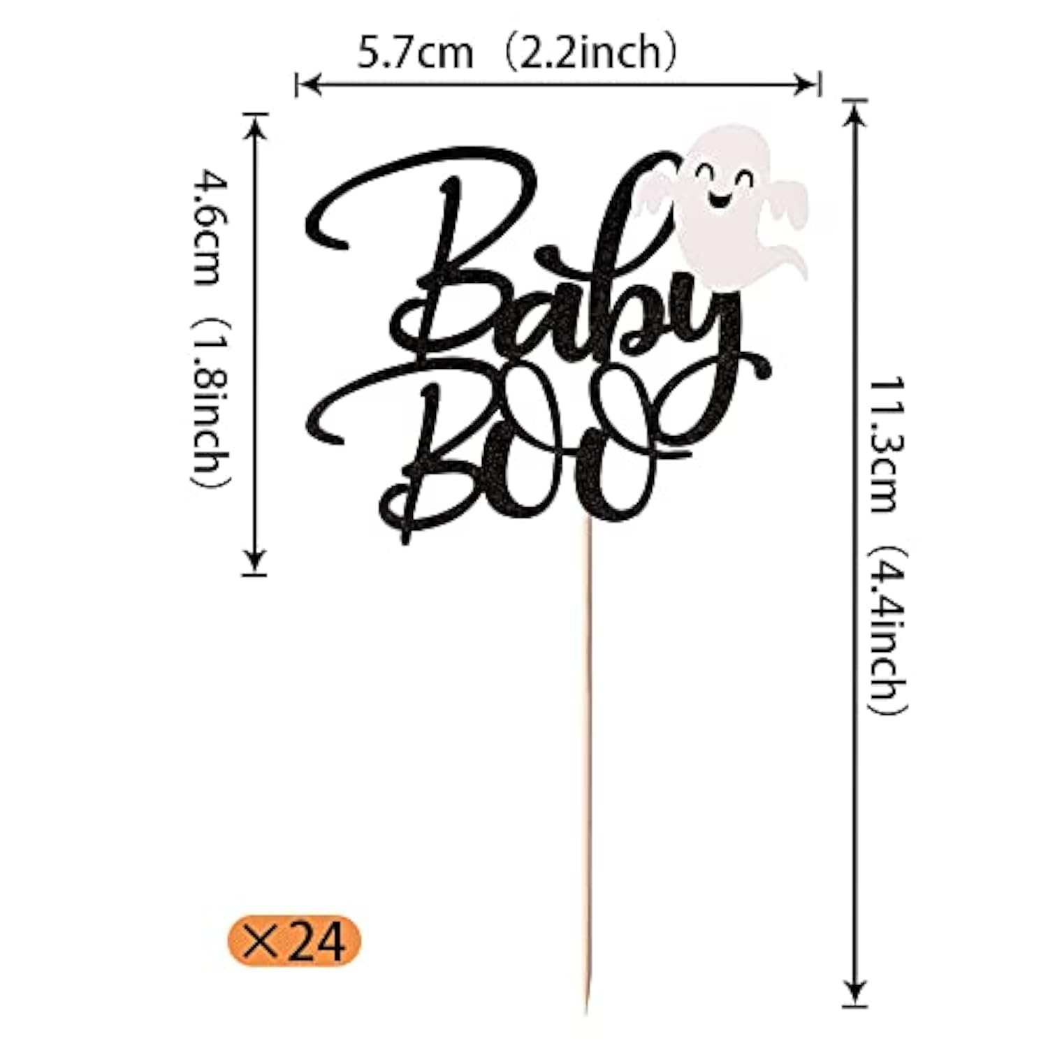 24 Pack Ghost Baby Boo Cupcake Toppers Glitter Spooky Little Boo Cupcake Picks For Halloween Theme Baby Shower Kids Boys Girls Birthday Party Cake Decorations Supplies Black