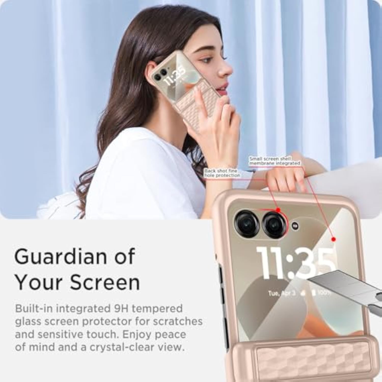 Miimall Hinge Cover for Rugged Case Motorola Razr 2025, [Built-in Camera and Screen Protector][Non-Slip Stylish Texture] Drop-Proof Non-Fingerprint Lightweight Cases for Motorola Razr 60 Bumper, Gold