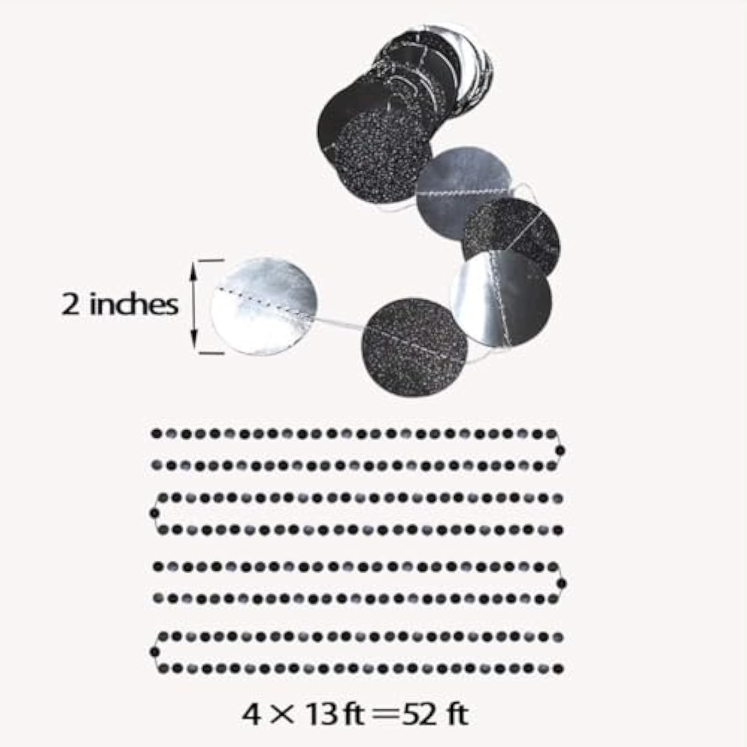 Glitter Charcoal Grey Black Circle Garland Kit Halloween Party Decoration Hanging Polka Dots Streamer Backdrop Banner Birthday Wedding Retirement New Years Nye Bachelorette Bridal Shower
