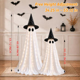 2 Pack Lighted Halloween Ghost Decorations Indoor Outdoor, Up to 55" Freestanding Glowing Ghosts with Witch Hats, 8 Modes & Auto-Timer Spooky Light Up Stand Decor for Front Porch Yard Room