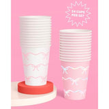 Pink Bow Paper Cups - 24 Disposable 14 Oz | Pastel Birthday Decorations, Tying The Knot Bridal, Girls Baby Shower, Tea Party Bachelorette, Coquette Decor