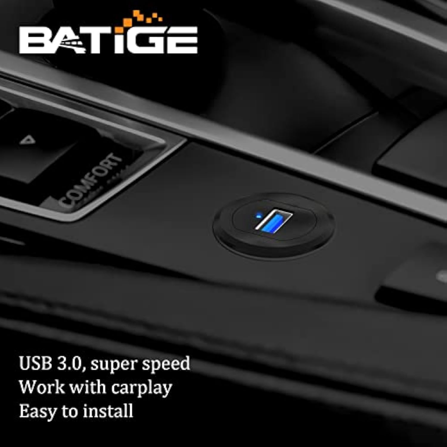 Alloy Single Port Usb 3.0 Dashboard Port Car Mount Flush Cable, Male To Female