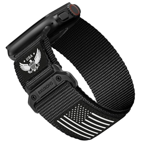Rugged Nylon- Compatible with Apple Watch Ultra 3/ Ultra 2 Band 49mm Men,Tactical Soft Woven Stars- Stripes Flag Sport Strap for iWatch Bands 46mm
