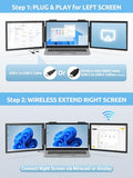 Dual Laptop Screen Extender, 14" 1080P Ips Wireless & Wired Portable Triple Monitor, Hybrid Connection (1 Cable + Wireless) For 13.3-16.1" Laptops, Support Macbook M1-M5 Series& Windows(No Speakers)