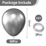 12 Inch Metallic Silver Balloons, 50 Pcs Latex Helium Metallic Balloons For Kid'S Birthday Party, Baby Shower, Wedding, Graduate Party Decorations