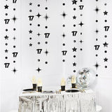 Black 17th Birthday Garland: Metallic Star, Dot & Number Party Decor