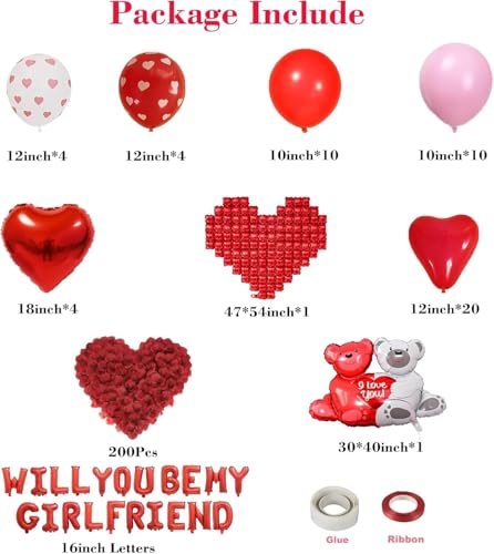 Red Will You Be My Girlfriend Balloons Set, Valentine's Day Proposal Decor