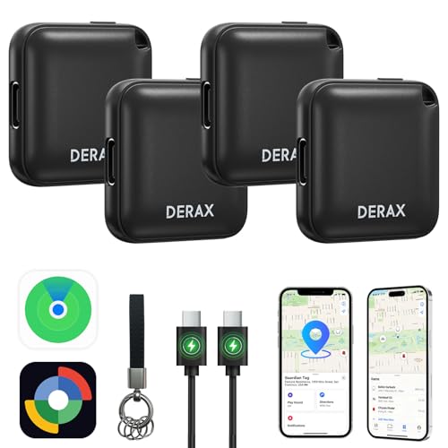 Bluetooth Tracker 4 Pack - Usb-C Rechargeable Tracker Tag Compatible With Find My Device, Works With Ios And Android, Anti Lost Item Finder For Keys Wallet Luggage Backpack, Black