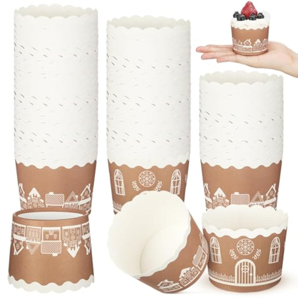 100 Pcs Christmas Paper Baking Cup Gingerbread House Muffin Cups Cupcake Wrappers Muffins Liners For Xmas Holiday Birthday Party Candy Cake Make Snack Christmas Decorations Supplies