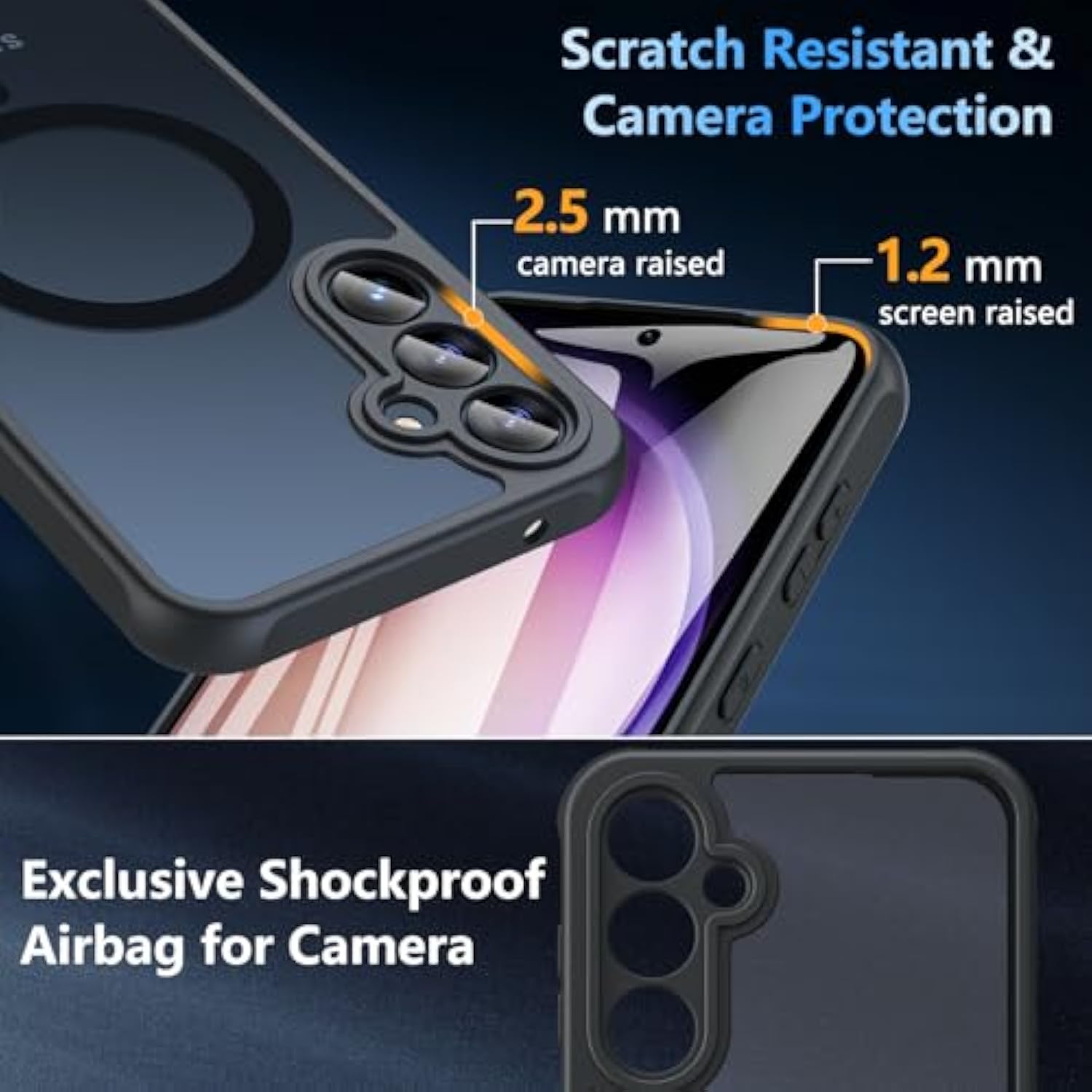 Magnetic Case For Galaxy A14 5G Phone Case With Glass Screen Protector,[Compatible With ], Shockproof Matte Back Cover For Samsung Galaxy A14 5G Case- Black