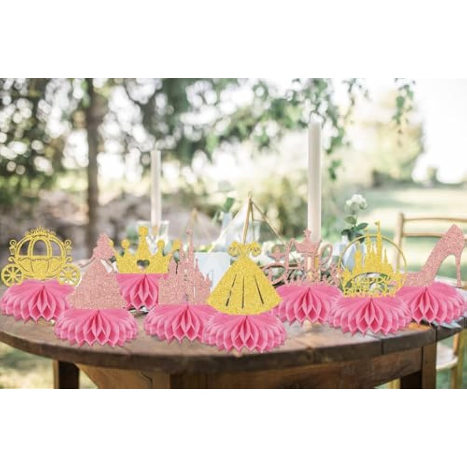 8 Pcs Princess Honeycomb Centerpieces, Princess Birthday Party Decorations, Princess Centerpieces For Tables, Princess Baby Shower Decorations Gold Rose Gold
