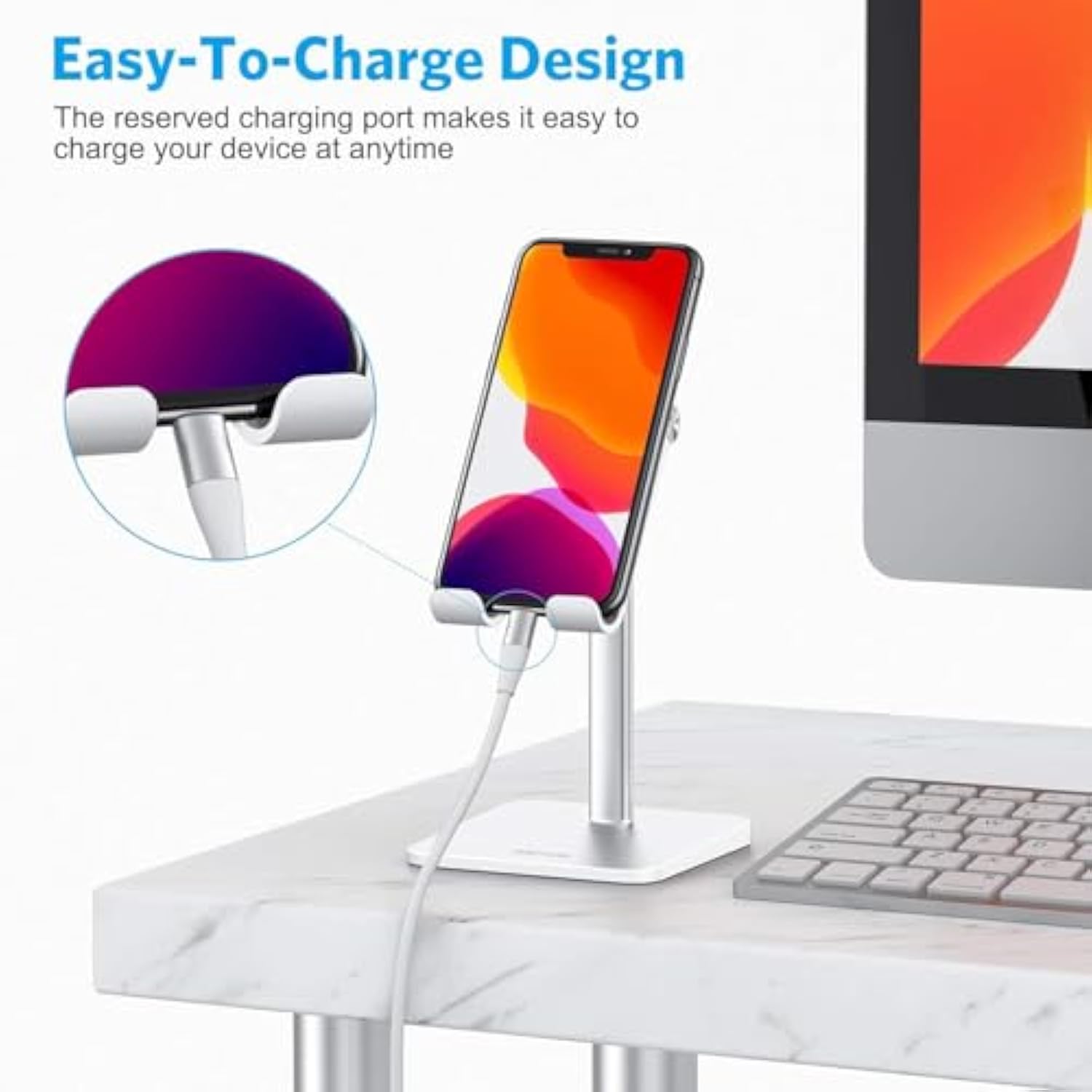 Cell Phone Stand, Omoton Adjustable Angle Height Desk Phone Dock Holder For Se 16 Pro Max/Plus/Xs/Xr, Samsung Galaxy S20 / S10 / S9 / S8 And Other Phones (3.5-7.0-Inch),Silver