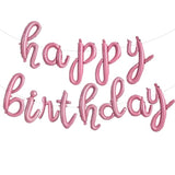 Happy Birthday Banner, Cursive Balloons, Light Pink Mylar Foil Birthday Balloons For Kids And Adults