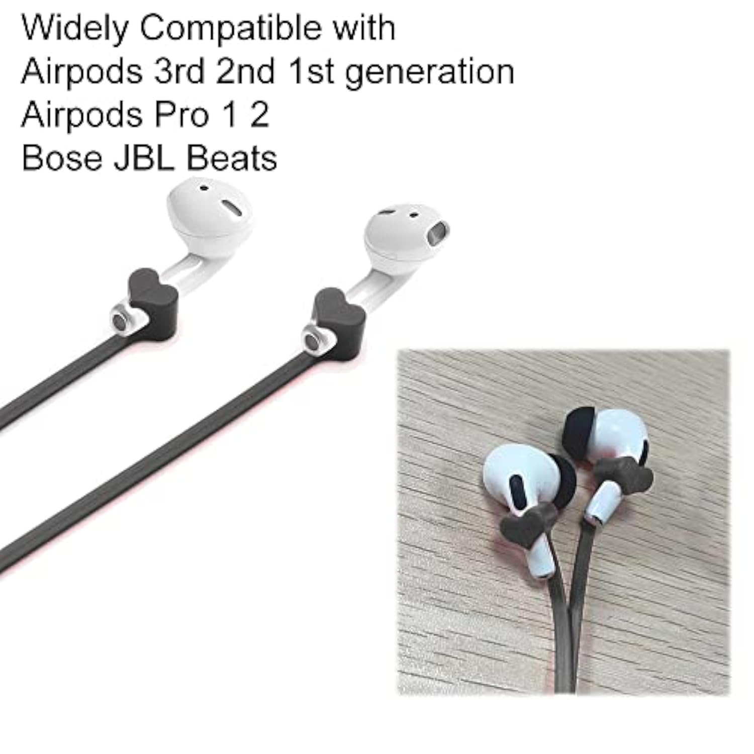 Magnetic Anti-Lost Straps For Airpods, 2 Pcs Soft Silicone Sports Lanyard Compatible With Airpods 4 And Pro,Pro2, Airpods 1/2, Bose Jbl Beats.(Black)