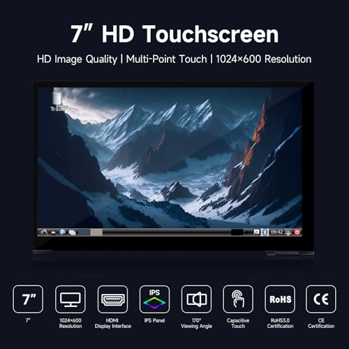 Luckfox Touchscreen For Raspberry Pi,7 Inch Hdmi 1024X600 Portable Monitor Compatible With Raspberry Pi 5/4/4B/3/3B/Zero 2 W/All Pi Version,Plug & Play Lcd Ips Display With Stand