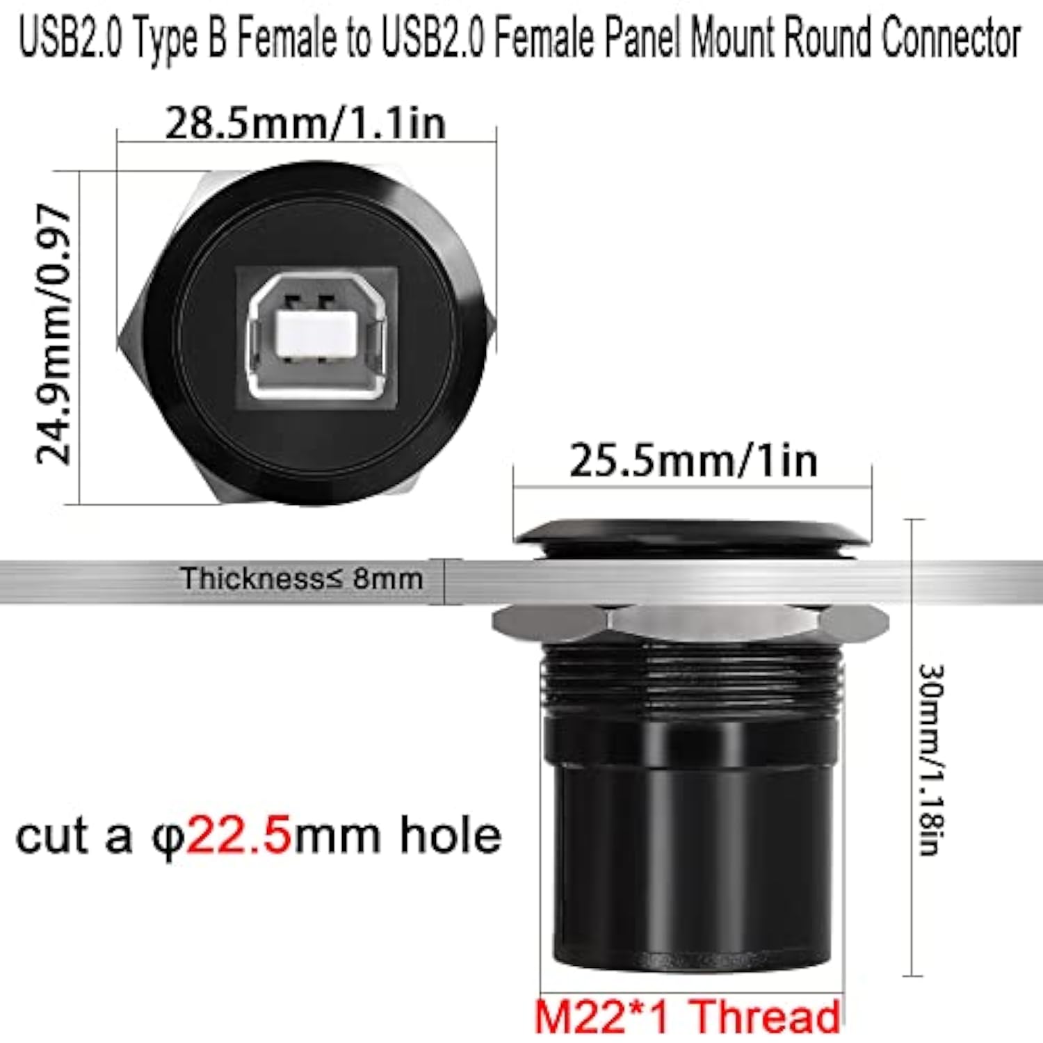Usb B To Usb2.0 Threaded Fixed Printer Adapter Usb2.0 Type B Female To Usb2.0