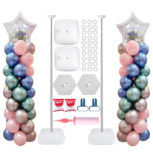 Metal Balloon Column Stand Set Of 2, Reusable Telescopic Design, Height Adjustable From 1.57 To 7 Ft, Balloon Stander For Party Decorations