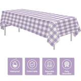 Light Purple Gingham Party Tablecloth Decorations, 3 Pack Purple Checkered Disposable Plaid Party Supplies Tablecover, For Birthday Baby Shower Bridal Wedding, 55In X 86In