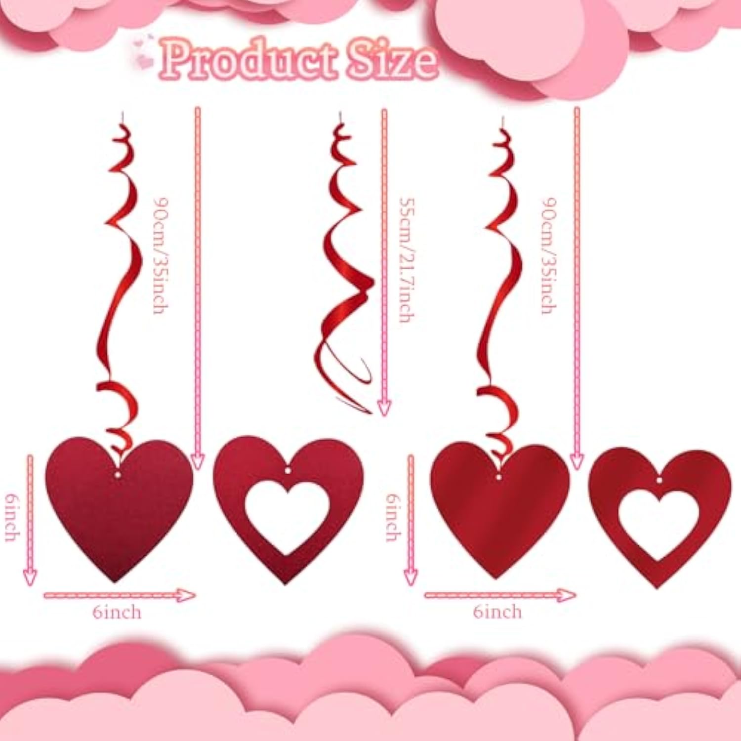 30 Pcs Valentine'S Day Heart Swirl Hanging Decorations Glitter Red Hanging Heart Swirl Decorations For Valentine'S Day Wedding Bridal Shower Anniversary Engagement Party Decorations
