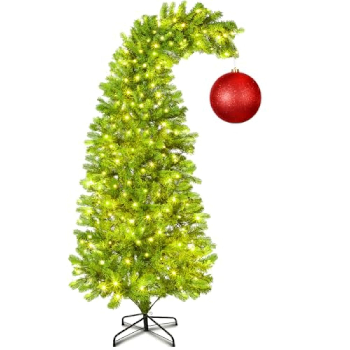 6 Ft Lime Green Whimsical Christmas Tree With Stand Led Lights Red Ball Tree Deluxe Set Plastic Red Ball Fantastical Artificial Lighted Christmas Xmas New Year Holiday Party Decor Favor